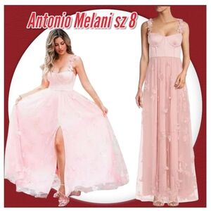 NWT Antonio Melani Woman's Dress Bustier Top Satin Tulle 3D Maxi Sz 8